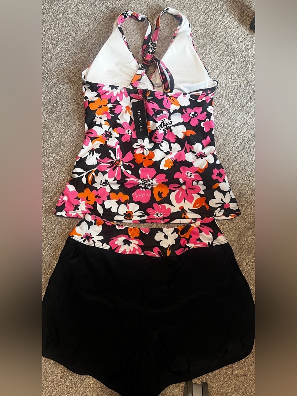 Floral Twist-Front Black & Pink Women’s Tankini Swim Top - Picture 9 of 9